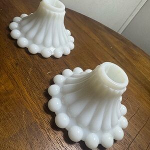 Elegant Milk Glass Hobnail Style VTG candlestick holders